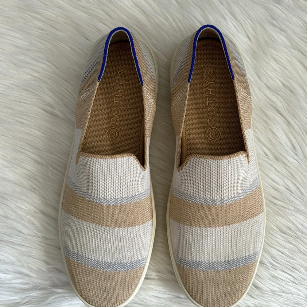 Rothy's Birch Stripe Neutral Slip-On Sneakers Size 10 - Picture 5 of 13